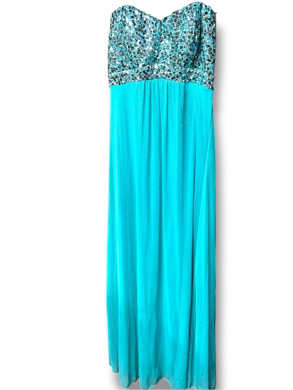 Speechless Strapless Turquoise Sequin Bodice Evening Gown